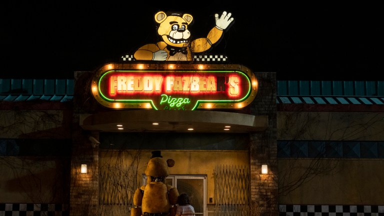 Entrance to Five Nights at Freddy's Pizza in movie